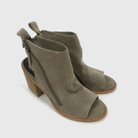 Dolce Vita Open Toe Suede Stacked Heel Booties - Picture 2 of 8